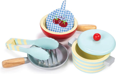 Le toy van - set de cuisine bois - casseroles et poêles set de jeu en bois