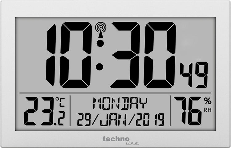 Technoline ws8016 - horloge murale - numérique - affichage de l'heure radiocommandé - affichage du jour et de la date - thermomètre - hygromètre - grands chiffres - horloge démence