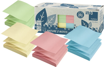 Notes d'information notes autocollantes d'information -nature - z-notes - 12 x 100 feuilles - 75x75mm - jaune, vert, rose, bleu - in-5644-88