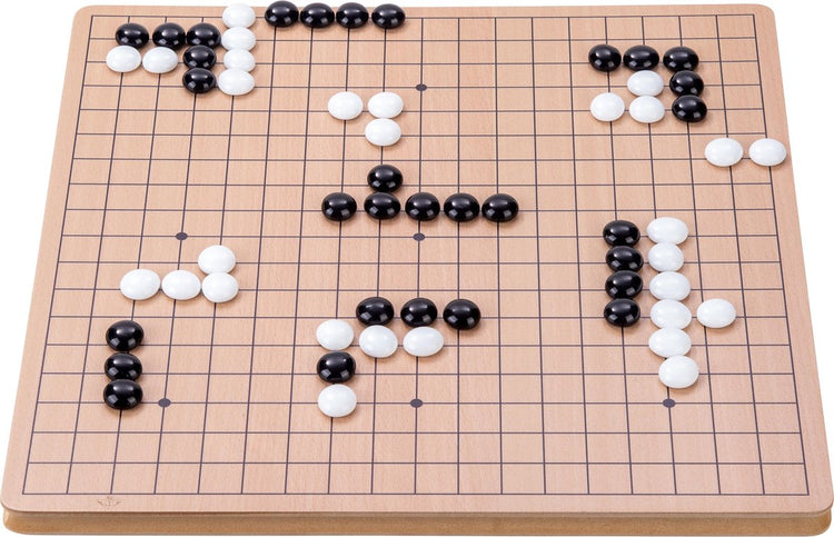 Jeu de société Engelhart Go 36 cm – avec 280 pierres en verre noir et blanc et sacs de rangement – jeu de société stratégique –