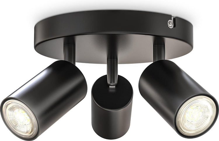 B.k.licht - spots en saillie - spot de plafond avec 3 points lumineux - plafonnier noir - barre rotative - inclinable - raccord gu10