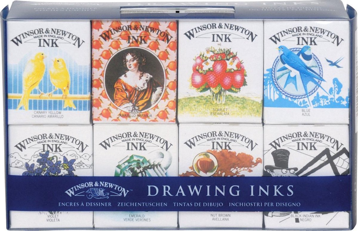 Winsor Newton 1090093 Ensemble d'encres à dessin – Collection d'encres Henry – Teintes à dessin 8 × 14 ml