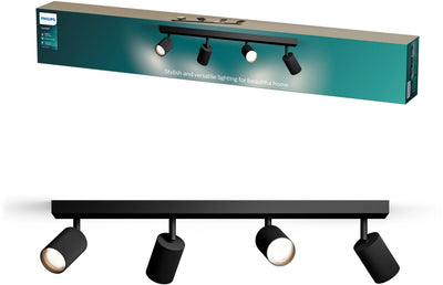 Spot en saillie Philips Wyatt - culot LED Gu10 - orientable - 4 points lumineux - clickfix - noir