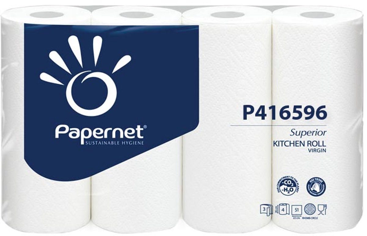 Papier essuie-tout Papernet supérieur | 3 couches | 51 feuilles | paquet de 4 rouleaux
