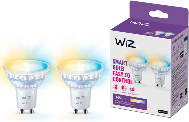 Wiz spot 2-pack - lumière blanche chaude à froide - éclairage LED intelligent - raccord gu10 - 50w - verre - wi-fi