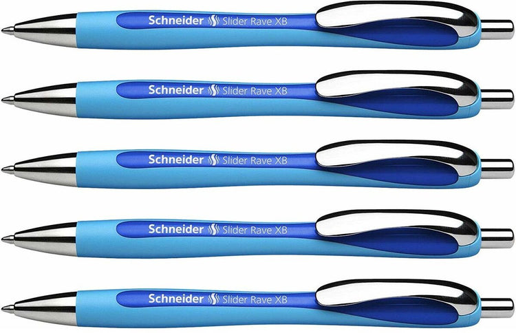 Schneider instruments d'écriture stylo à bille schneider - slider rave - plume xb - largeur de trait 1,4 mm - bleu - 5 pièces - s-132503-5