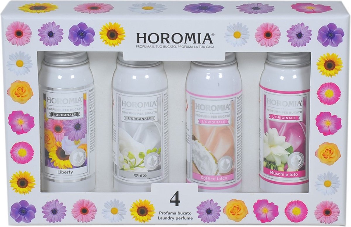 Coffret cadeau Horomia - pack d'échantillons de parfum de lessive - horo 4 - 4x 50ml de parfum de lessive