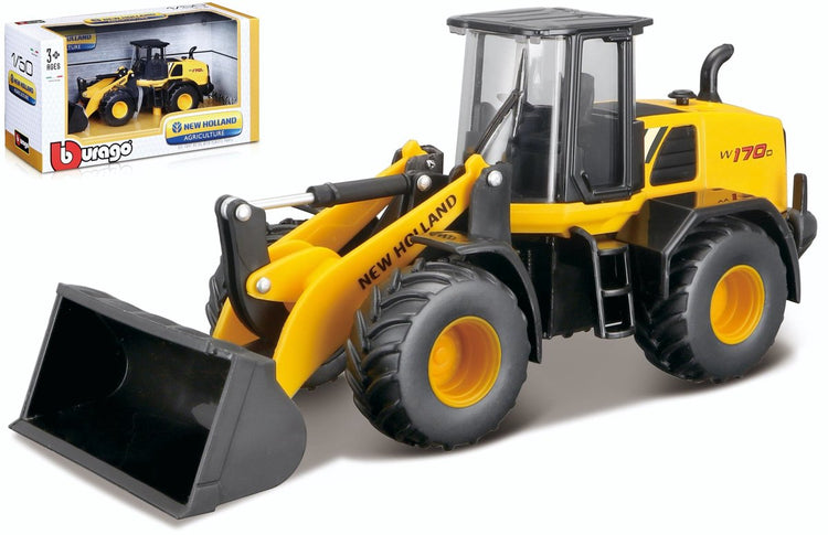 Bburago new holland w170d - modèle de voiture - échelle 1:50 - jaune noir