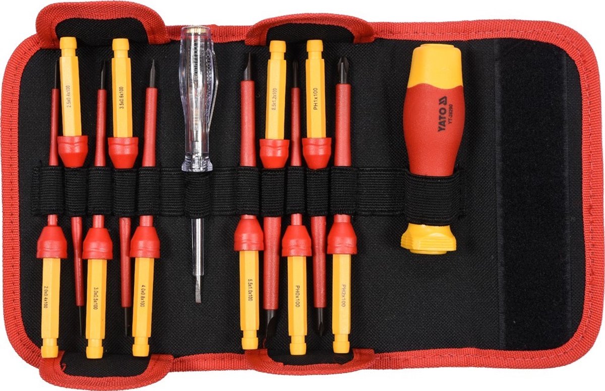 Jeu de tournevis isolés Yato avec testeur de tension - 12 pièces - 1000v - acier durable