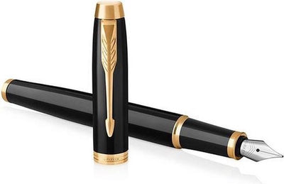 Stylo plume Parker IM - pointe moyenne - encre bleue - laque noire finition dorée - incl. coffret cadeau