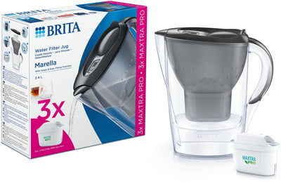 Brita - carafe filtrante - marella cool - 2,4l - gris - incl. 3 cartouches de filtre à eau tout-en-1 maxtra pro - pack économique