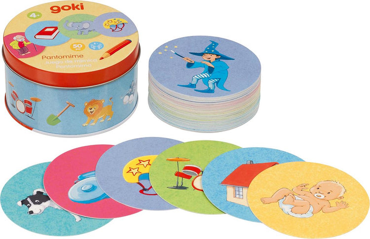 Jeu de société Goki : jeu de signes h5,1xdiam.9cm, dans une boîte en fer blanc, carton, 4+