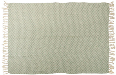 Plaid en coton Arti casa - 130 x 170 cm - couverture décorative à franges - vert naturel