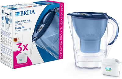 Brita - carafe filtrante - marella cool - 2,4l - bleu - incl. 3 cartouches de filtre à eau tout-en-1 maxtra pro - pack économique