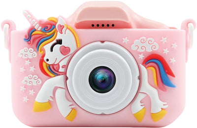 Vision products Appareil photo numérique pour enfants avec housse de protection en silicone pour 4 à 10 ans avec jeux de selfie - photo vidéo - rose
