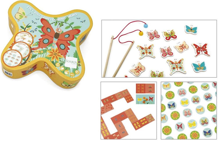 Jeu de grattage des papillons 3 en 1 - attraper des papillons, des dominos et de la mémoire - 18 mois