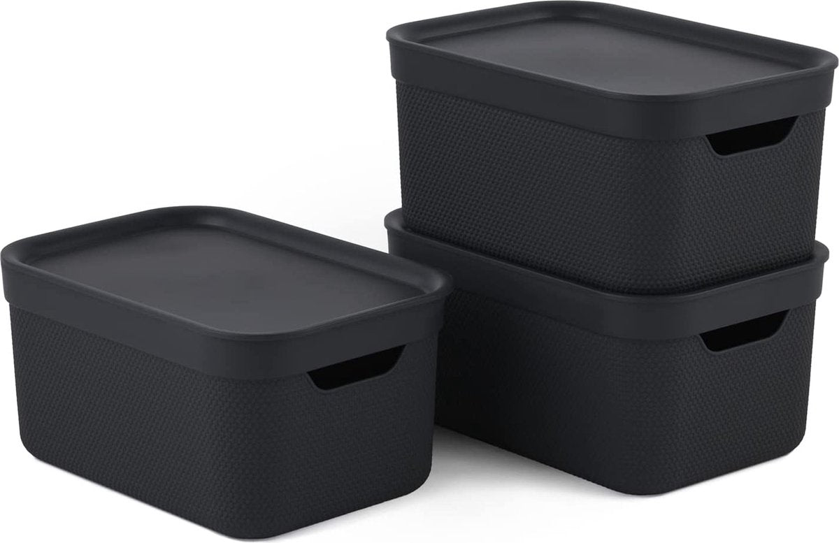 Rotho jive boîtes de rangement lot de 3 boîtes de rangement 5l avec couvercle, plastique (pp recyclé), gris foncé, 3x5l (26,5 x 18,5 x 13,2 cm)