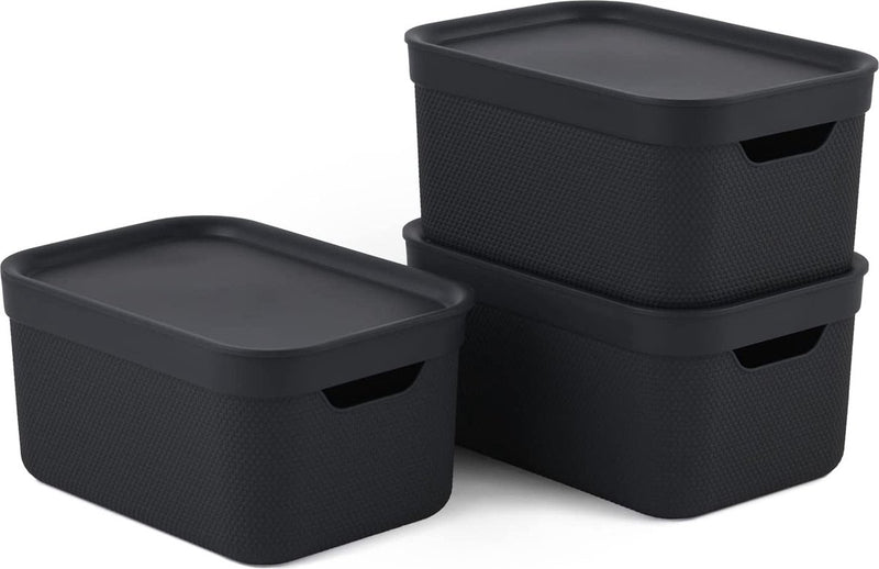 Rotho jive boîtes de rangement lot de 3 boîtes de rangement 5l avec couvercle, plastique (pp recyclé), gris foncé, 3x5l (26,5 x 18,5 x 13,2 cm)