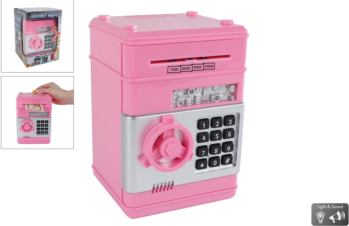 Coffre-fort avec code secret rose, 19,5 cm