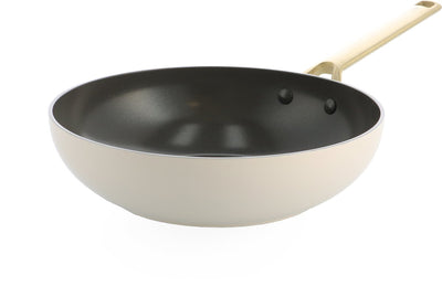Poêle wok BK sublime 28cm - 3,7l - revêtement antiadhésif sans PFA - poêle wok induction - poêle céramique - passe au four jusqu'à 220°c - poignées inox dorées - sans couvercle - crème
