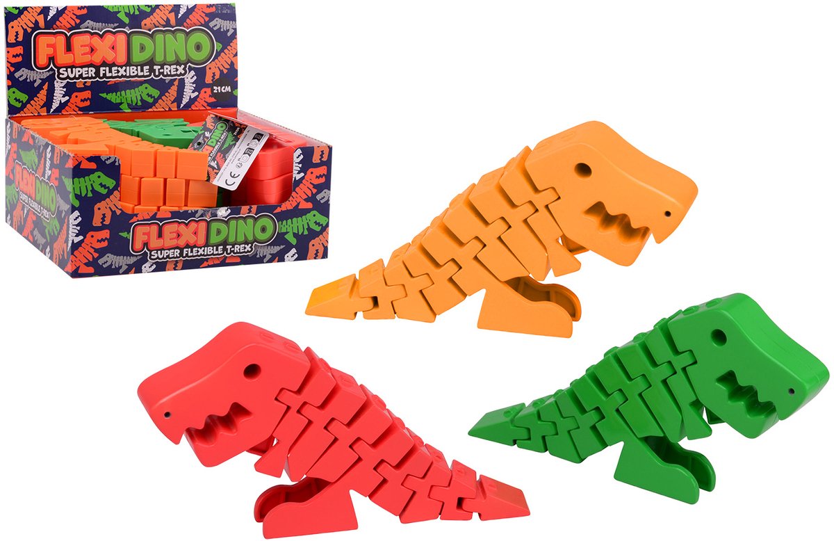 Jouet dinosaure Johntoy flexible t-rex 21 cm multicolore.