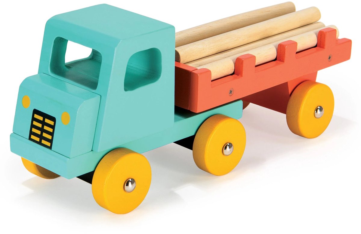 Véhicules Mentari - wagon en bois vert bleu - 23,40x8,20x9,80cm - bois - 3 ans