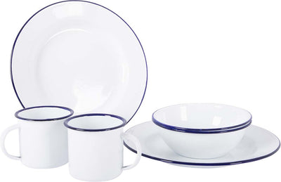 Bo-camp - vaisselle - émail - 6 pièces - blanc bleu