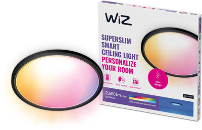 Plafonnier Wiz super slim - diamètre : 43 cm - lumière colorée et blanche - éclairage LED intelligent - LED intégrée - 22w - noir - wi-fi