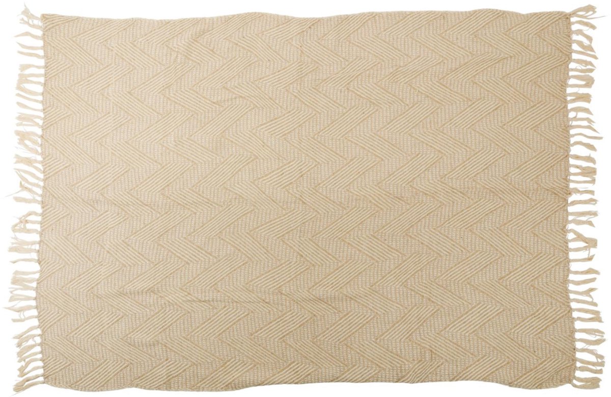 Plaid en coton Arti casa - 130 x 170 cm - couverture décorative avec franges - coton - beige naturel