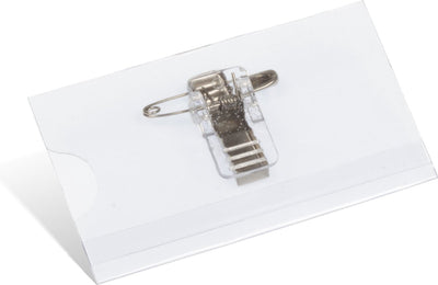 Badge nominatif Kangaro - 40x75mm - avec clip, pin et insert cartes blanc - boîte 24 pièces - k-44100