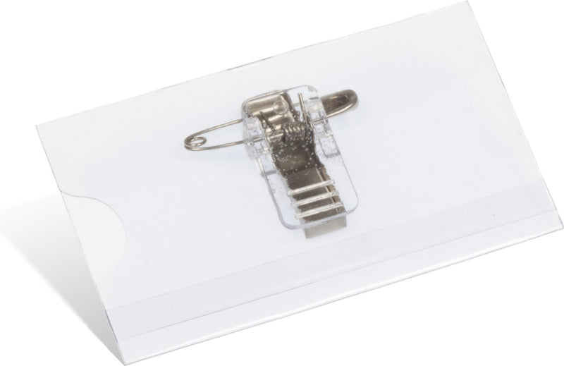 Badge nominatif Kangaro - 40x75mm - avec clip, pin et insert cartes blanc - boîte 24 pièces - k-44100