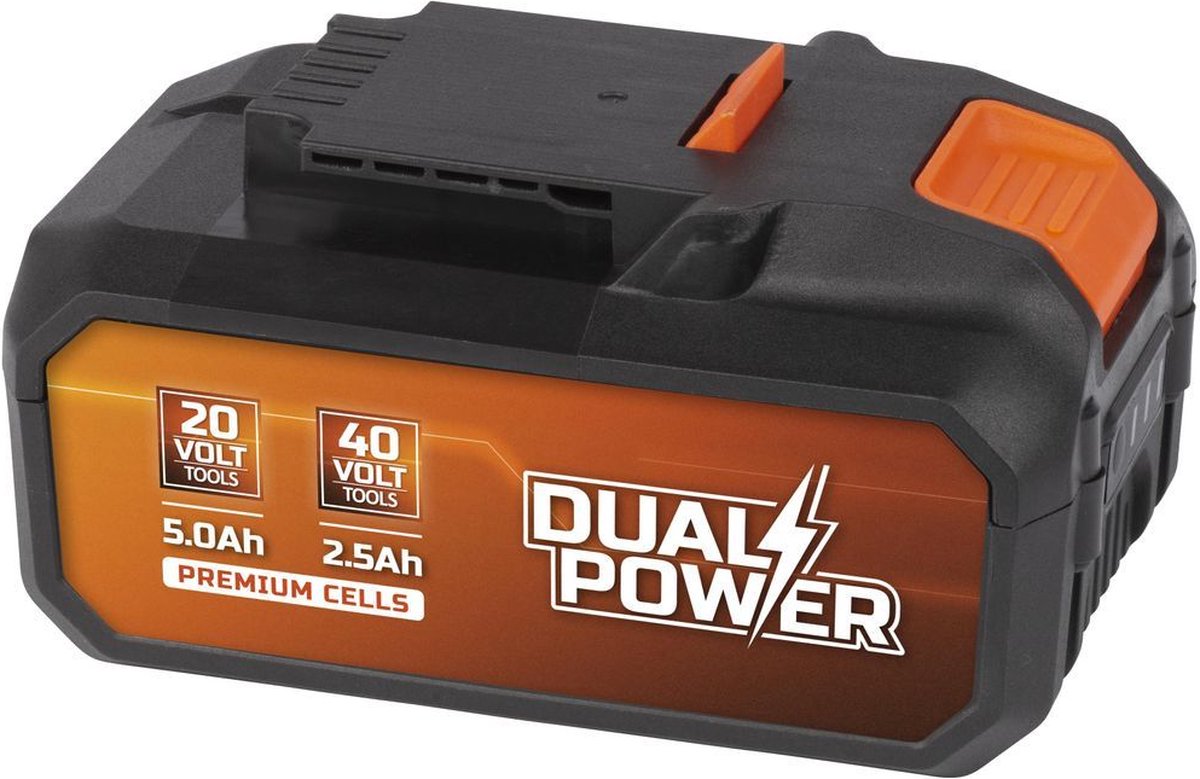 Batterie double alimentation Powerplus powdp9037 - 2x20v, 5,0ah, 2,5ah - batterie pour appareils 20v 40v - indicateur d'alimentation LED - plateforme de batterie