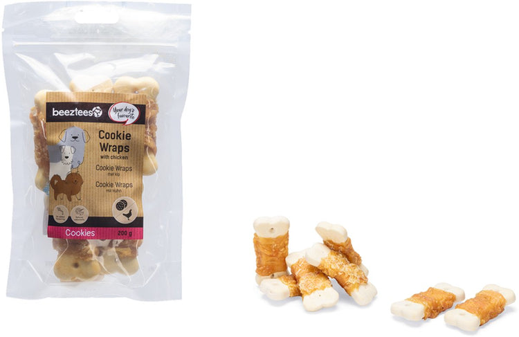 Beeztees friandises savoureuses wraps à biscuits au poulet - biscuits pour chiens - collations pour chiens - friandises pour chiens - l - 200 grammes