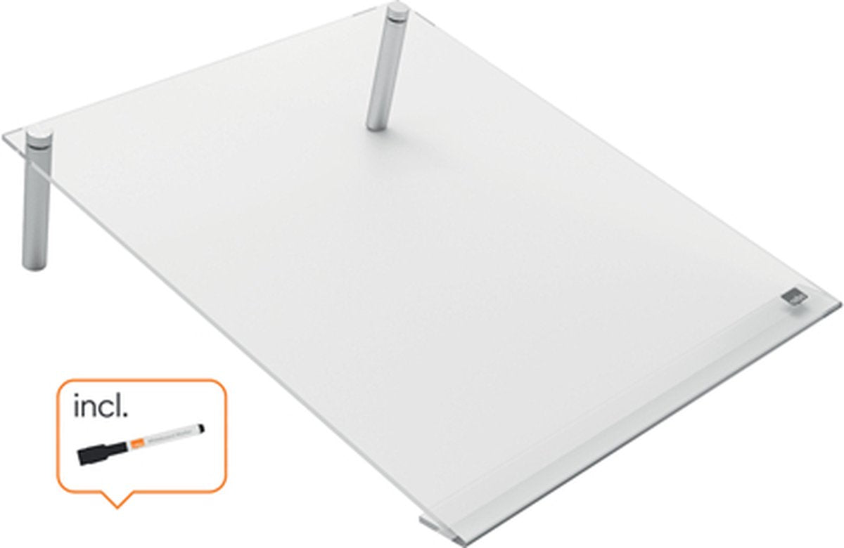 Mini tableau blanc inclinable Nobo a4 pour bureau - portable, effaçable à sec, sans cadre - 210 x 297 millimètres - marqueur inclus - acrylique transparent