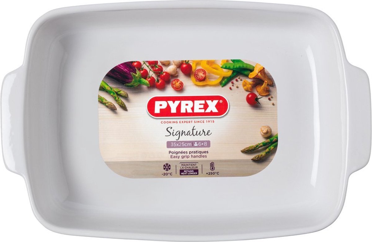 Plat à pâtisserie signature Pyrex rectangle - céramique - 35x25 cm - blanc