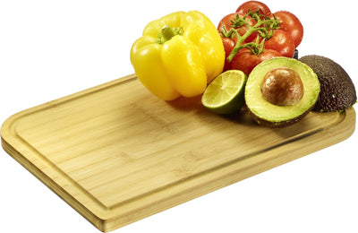 Planche à découper Westmark - planche à découper de haute qualité avec rainure à jus, planche de cuisine en bois pour couper facilement les aliments - bambou, 28 x 18 cm