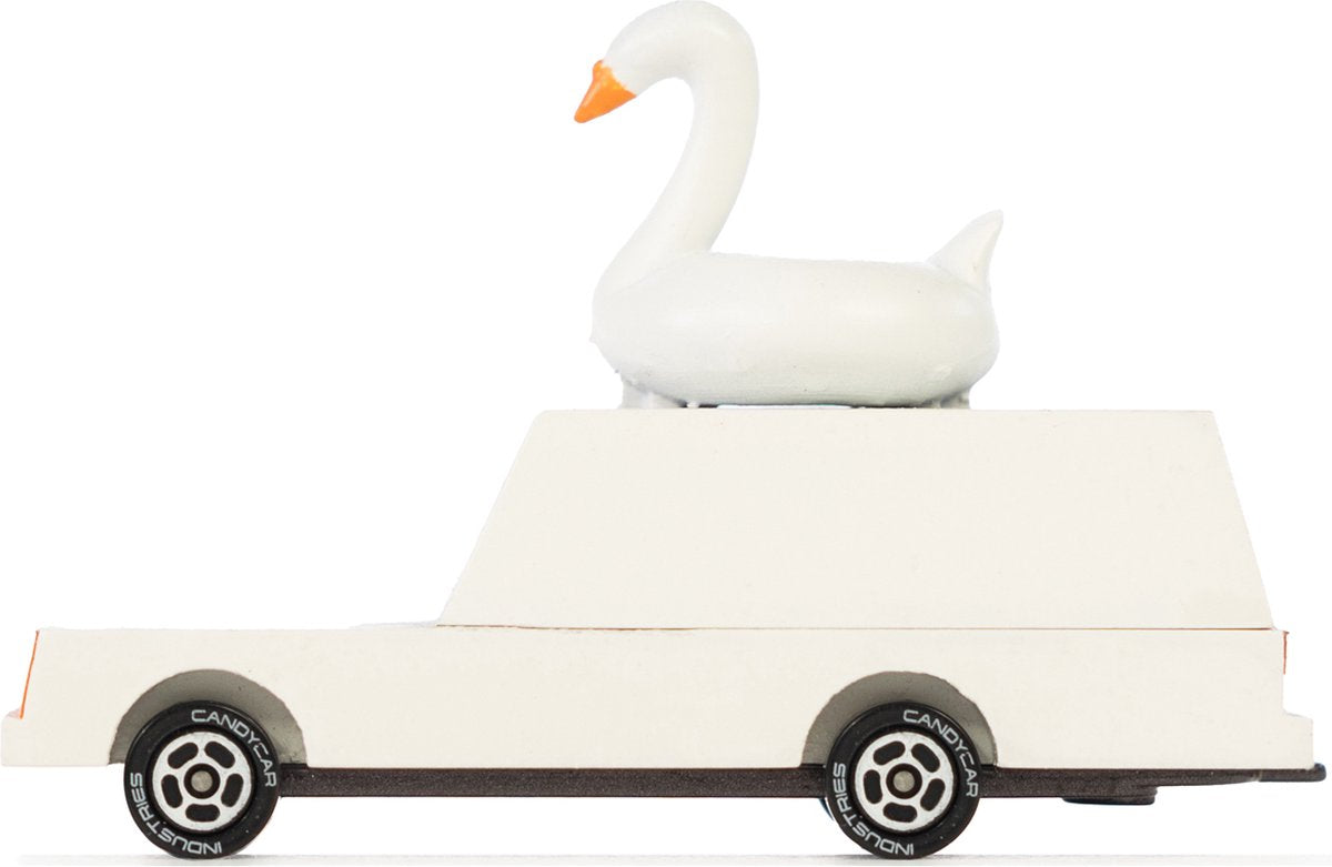 Voiture jouet en bois Candylab - design rétro de wagon cygne blanc candycar.
