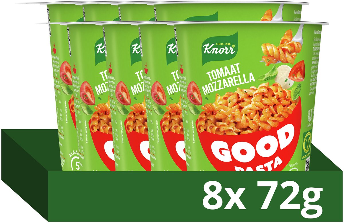 Knorr bonnes pâtes - tomate mozzarella - sans exhausteurs de goût, colorants et conservateurs - 8 x 72 g