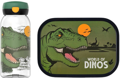 Ensemble déjeuner Mepal (gourde avec boîte à lunch à capuchon rabattable) campus - 600 + 750 ml - boîte à déjeuner et gobelet pour enfants - boîte bento - gourde avec bouchon rabattable - dinosaure