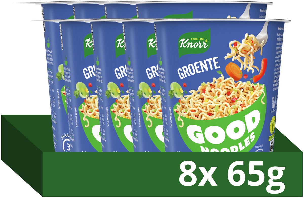 Knorr bonnes nouilles - légumes - prêtes en 3 minutes - 8 x 65 g