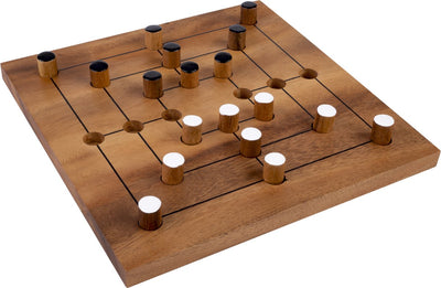 Engelhart nine men morris – jeu de société en bois – bois d'acacia – 18 pions – grande taille – jeu stratégique -