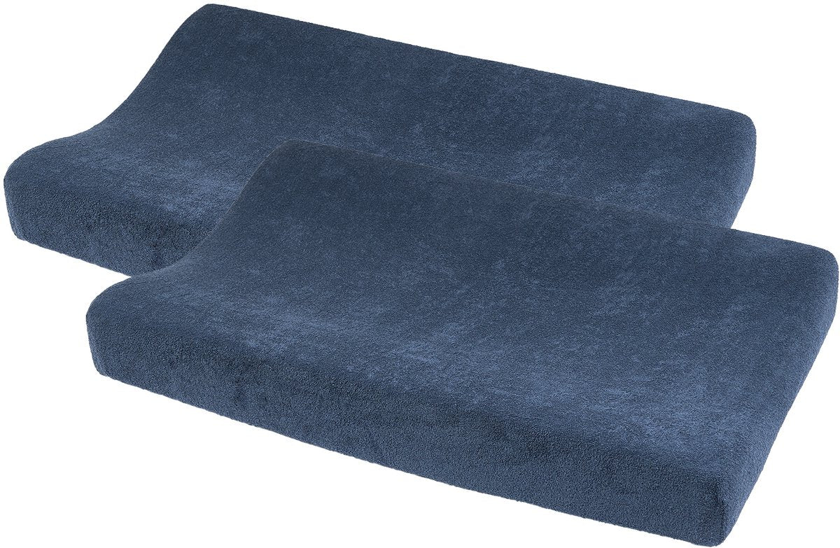 Housse de matelas à langer Meyco baby uni - lot de 2 - tissu éponge - indigo - 50x70cm
