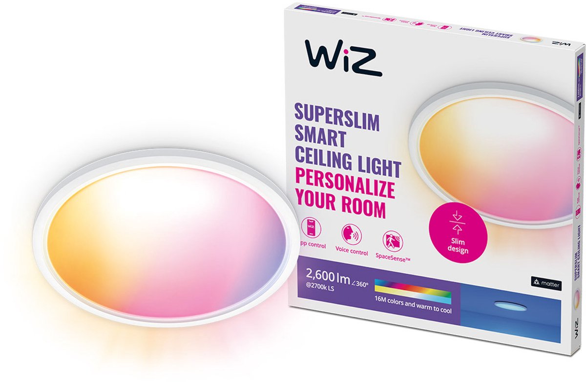 Plafonnier Wiz super slim - diamètre : 43 cm - lumière colorée et blanche - éclairage LED intelligent - LED intégrée - 22w - blanc - wi-fi