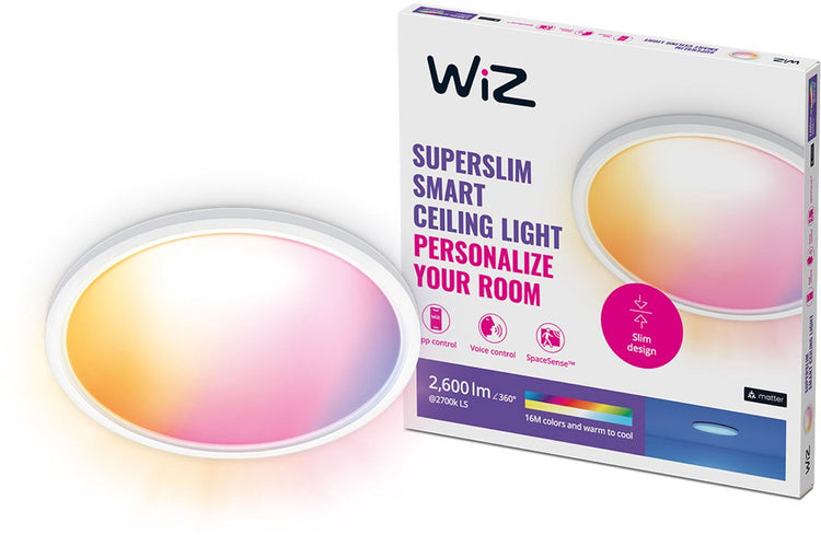 Plafonnier Wiz super slim - diamètre : 43 cm - lumière colorée et blanche - éclairage LED intelligent - LED intégrée - 22w - blanc - wi-fi