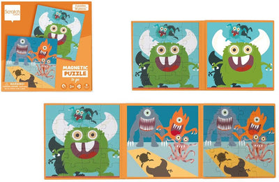 Livre de puzzles magnétiques à gratter à emporter - monstre - 2 puzzles magnétiques de 20 pièces - 3+
