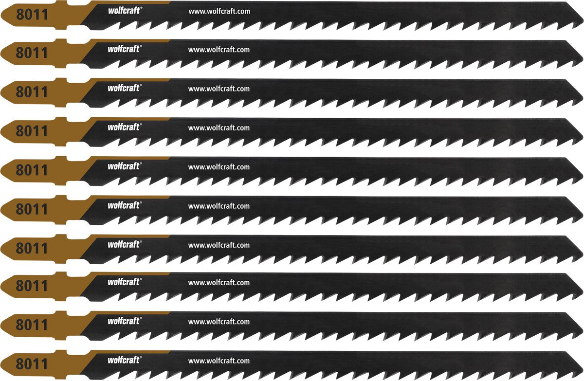 Wolfcraft - lames de scie sauteuse à bois 10 pièces - 100 mm - lame hcs avec arbre en T - lame de scie sauteuse pour épicéa - 8011100