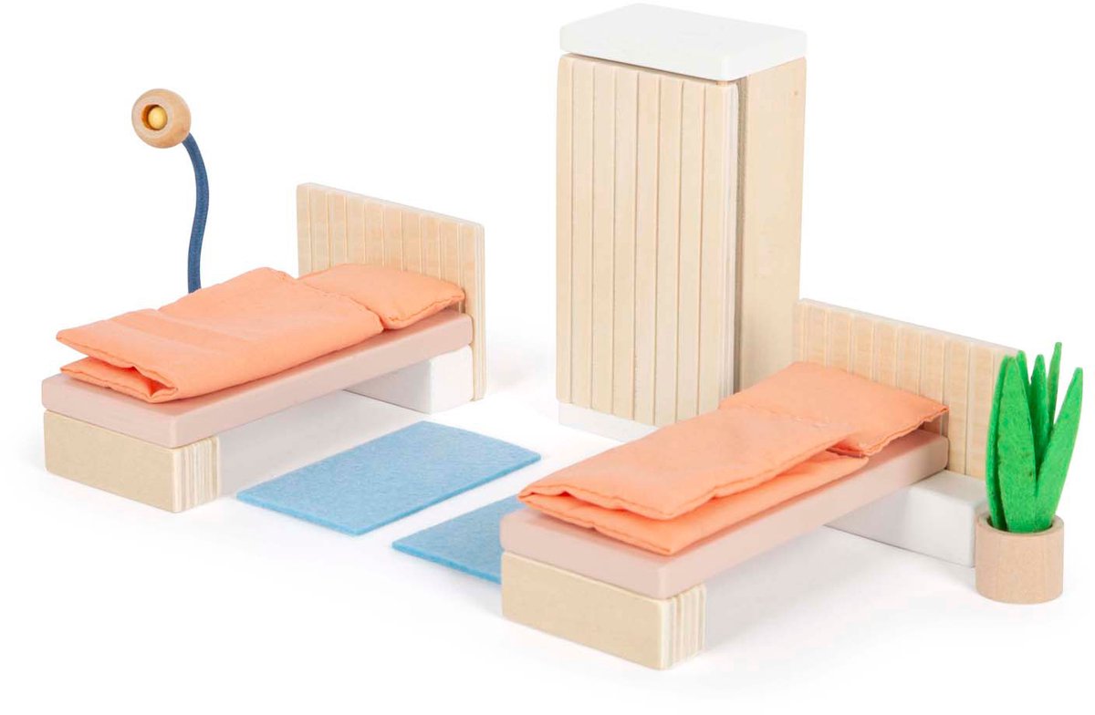 Petit pied de poupée en bois chambre à coucher