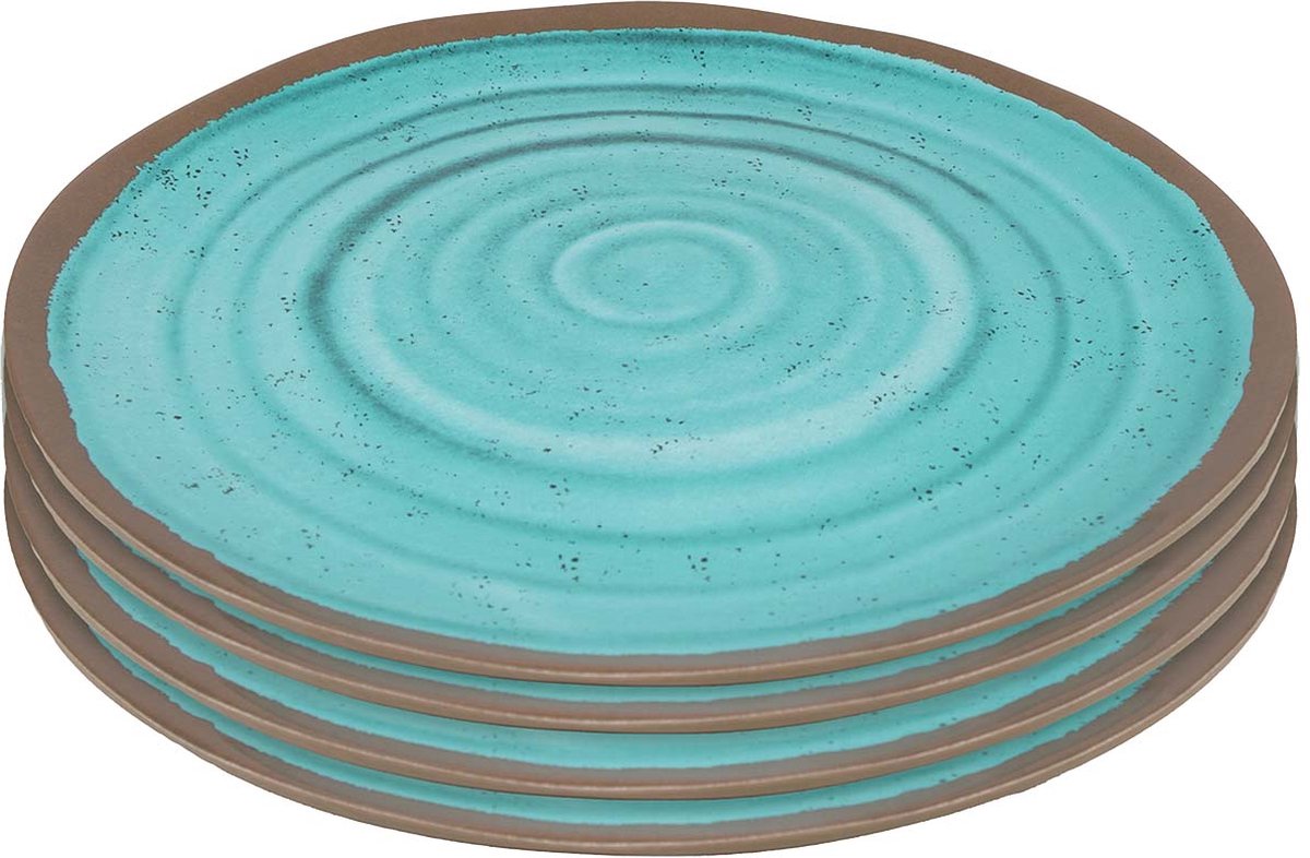 Bo-camp - assiette plate - halo - 4 pièces - mélamine - aqua