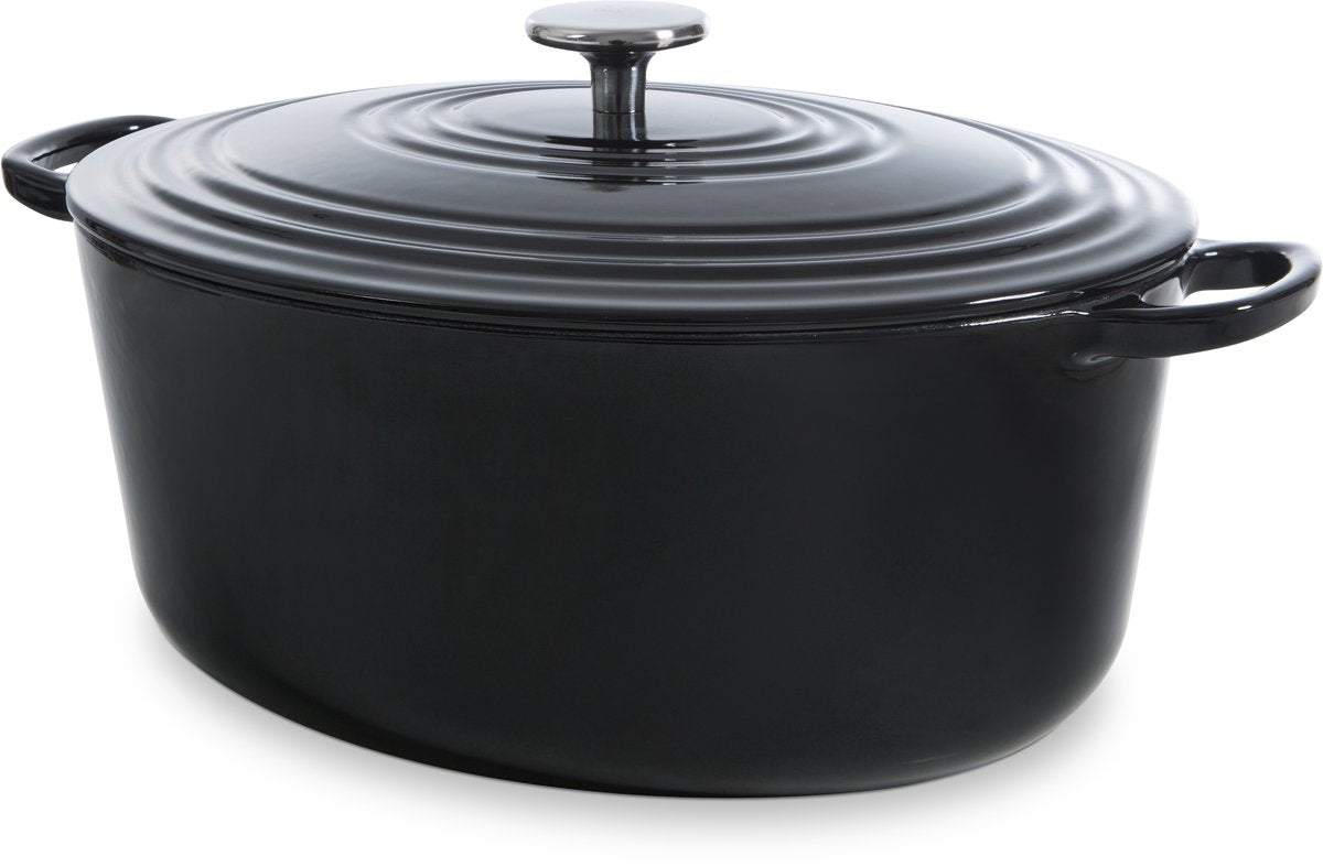 Poêle à gibier Bk bordeaux en fonte 32 cm 7,5 l - poêle à induction - passe au four jusqu'à 230 degrés - couvercle avec anneaux anti-goutte - intérieur émail blanc - noir