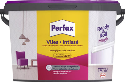 Perfax colle magique pour papier peint intissé en rouleau prêt à l'emploi 4,5 kg | Image 100 % couleur lors de la pose du papier peint | La colle magique pour papier peint intissé sèche de manière transparente